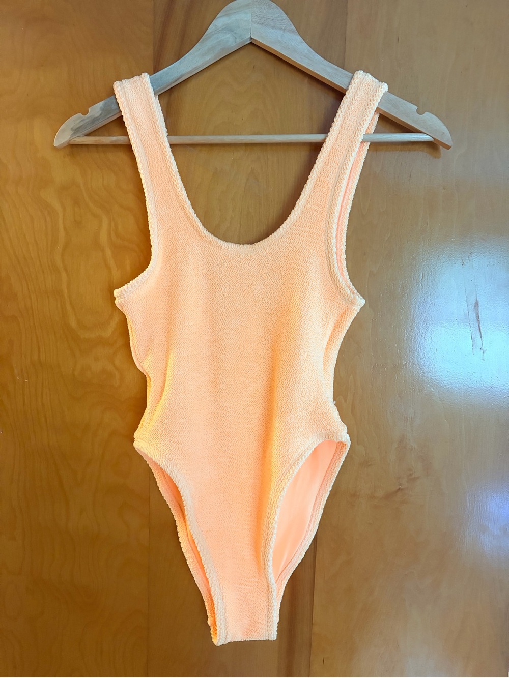 Primark Neon Orange Crinkle Textured One-Piece Swimsuit XS